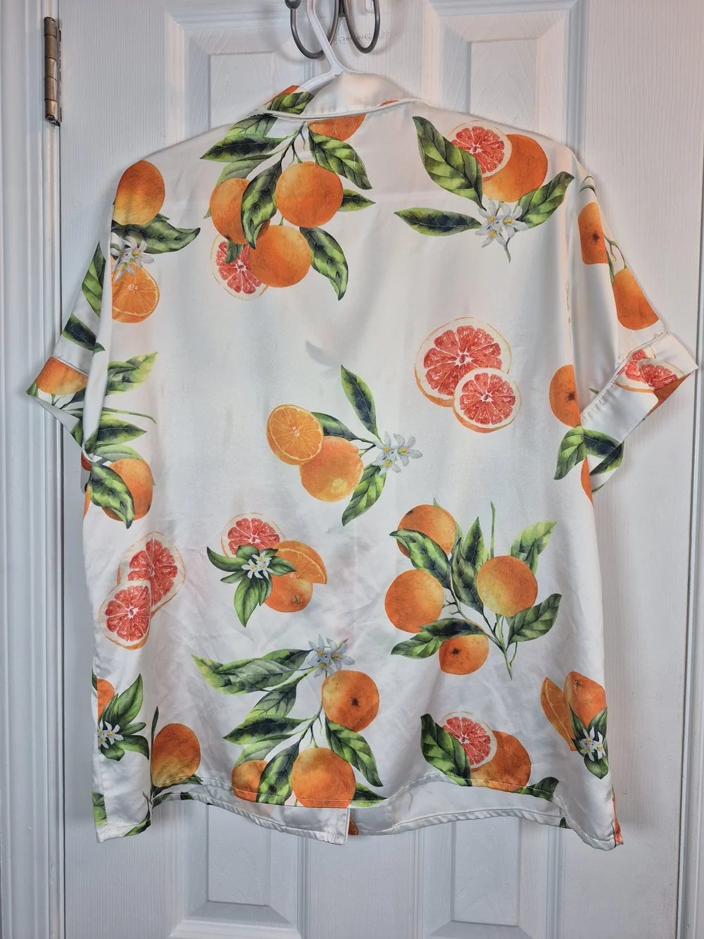 Borgata by Averie Satin Orange Citrus Print Pajama Set XL Fruitcore Loungewear